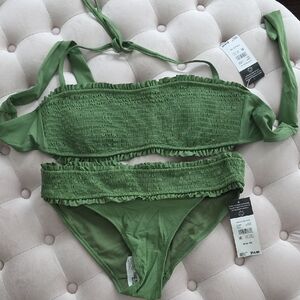 Elegant Olive Smocked Bikini Set
